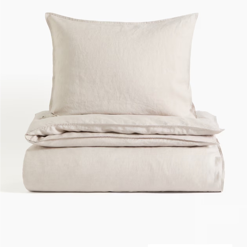 BNWT Twin Linen Duvet Cover Set in Light Beige